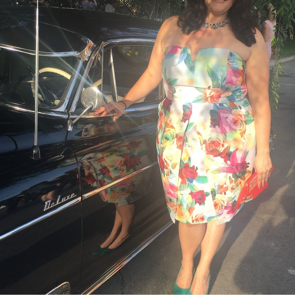 Strapless floral mini dress